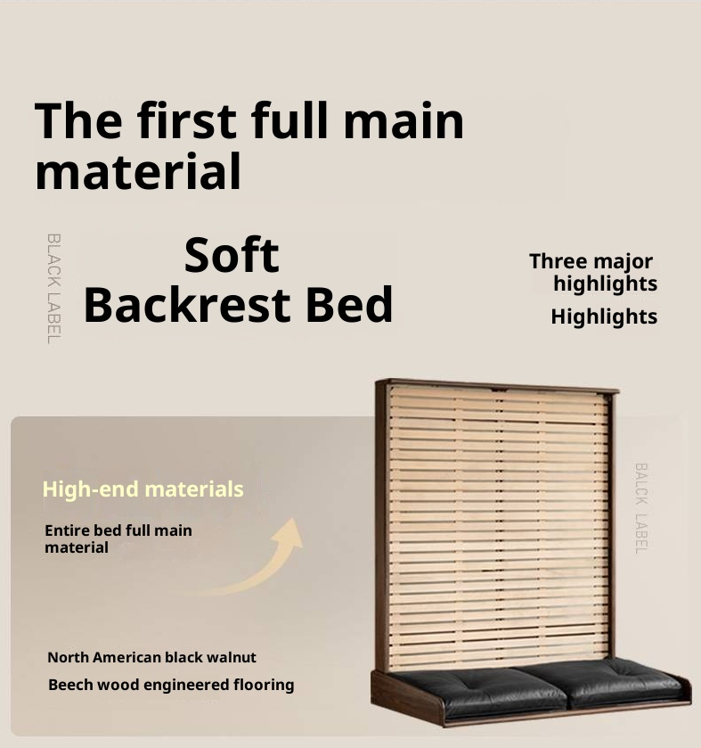 Black Walnut Solid Wood Italian Light Luxury Genuine Leather Soft Bed