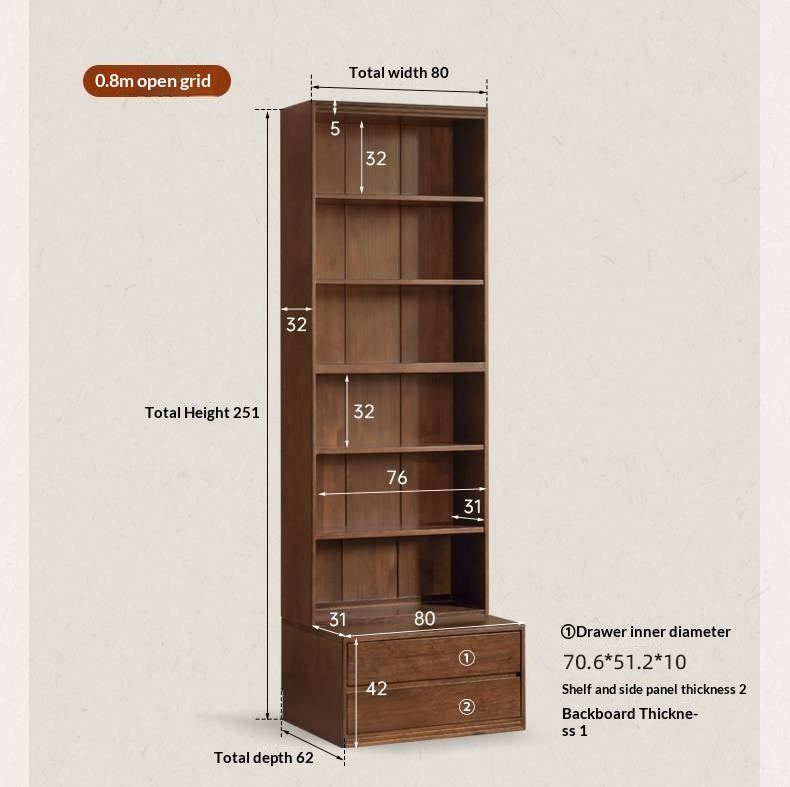 Solid Longan Hardwood, Ash Solid Wood Bookcase with Floor-to-Deck and Wall-Mounted Display Cabinet