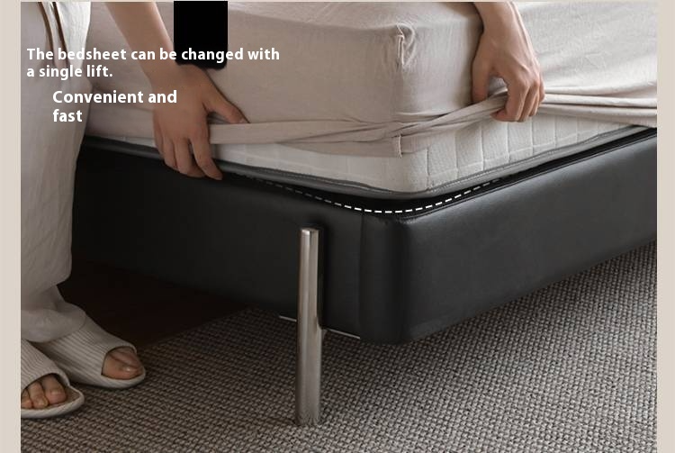 Genuine Leather Italian Light Luxury Black Bed