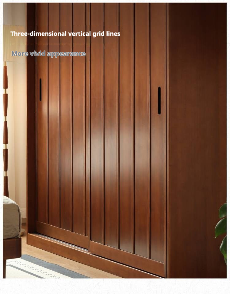 Poplar Solid Wood Wardrobe Retro Sliding Door Wardrobe.