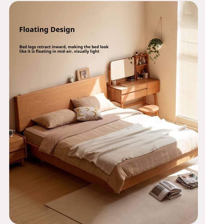Cherry Solid Wood Bed Modern Style