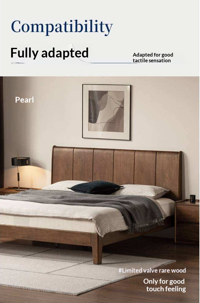 Black Walnut Solid Wood Bed — Italian Light Luxury Style
