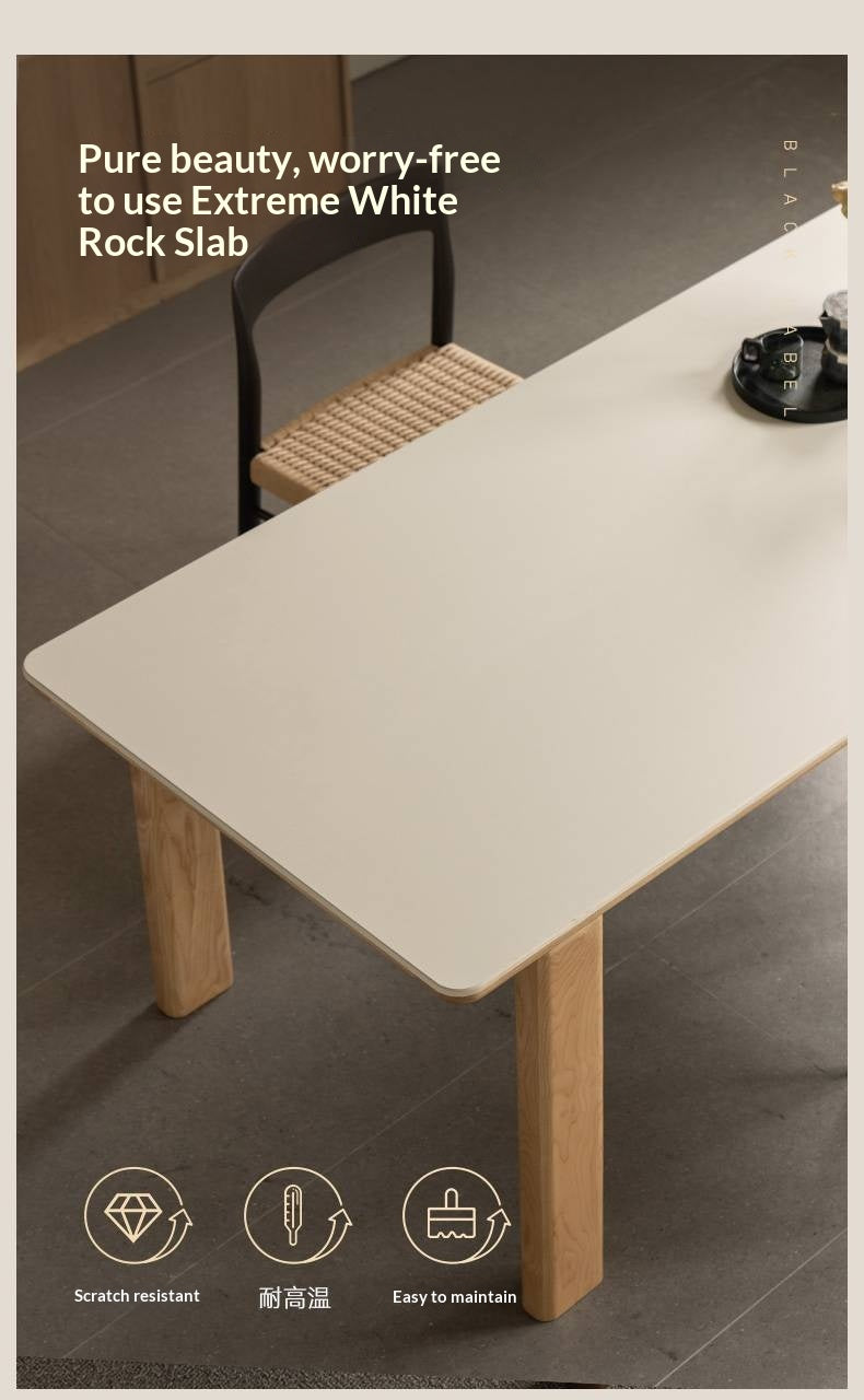 White Ash Solid Wood Restaurant Slab Dining Table