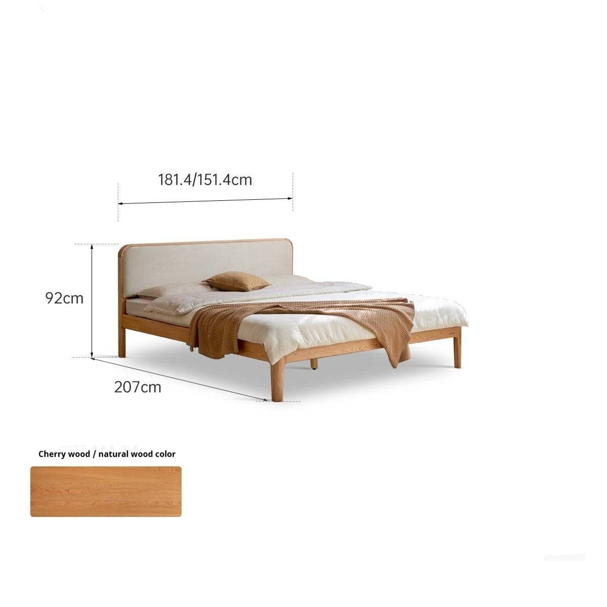 Cherry Solid Wood Technology Fabric Soft Modern Bed