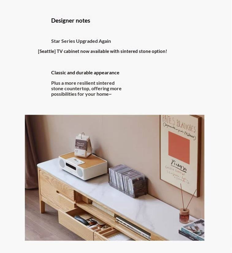 Solid Rubberwood, Oak Solid Wood TV Stand Slate Top.