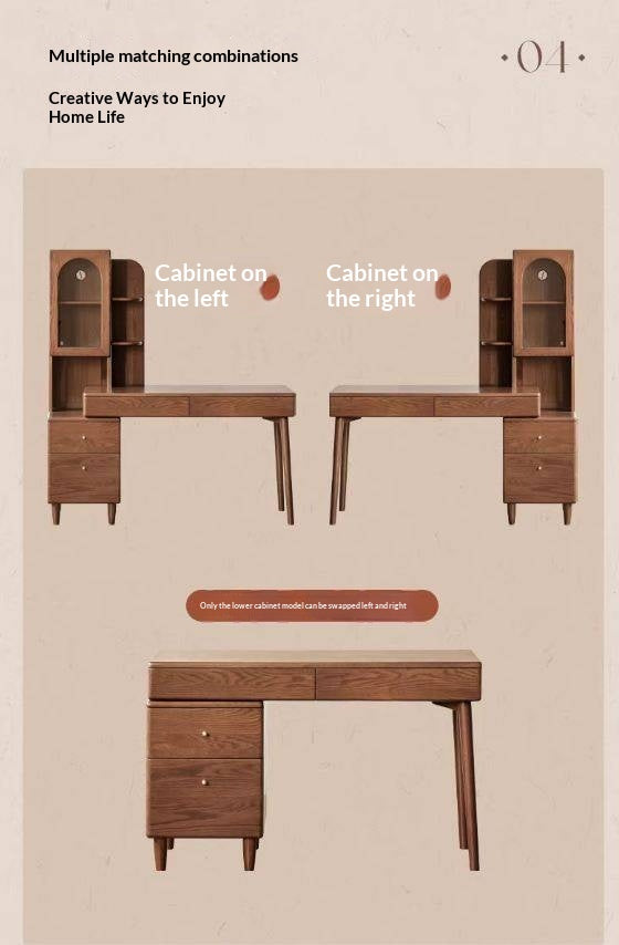 Oak Solid Wood Telescopic Desk with Integrated Bookshelf
