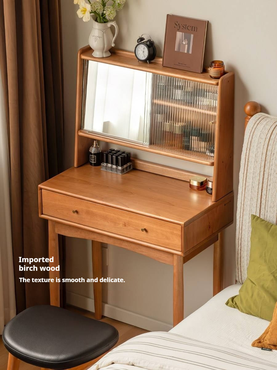 Cherry, Birch Solid Wood Multi-Functional Storage Vanity Table.