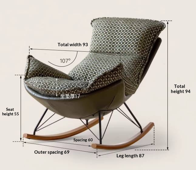 Egg Shell Rocking Lounge Chair with Upholstered Cocoon Seat and Metal Frame With Beech Legs