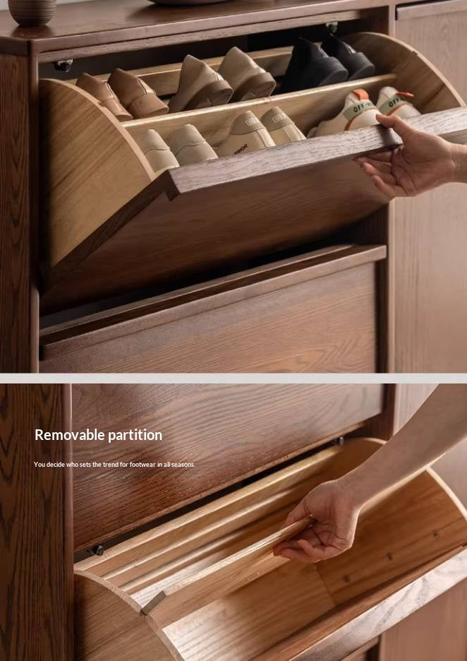 Oak Solid Wood Shoe Cabinet with Wabi-Sabi Style Storage Design