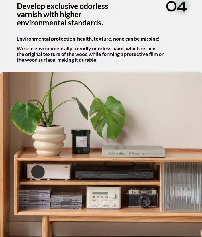 Oak Solid Wood TV Stand Sliding Door.