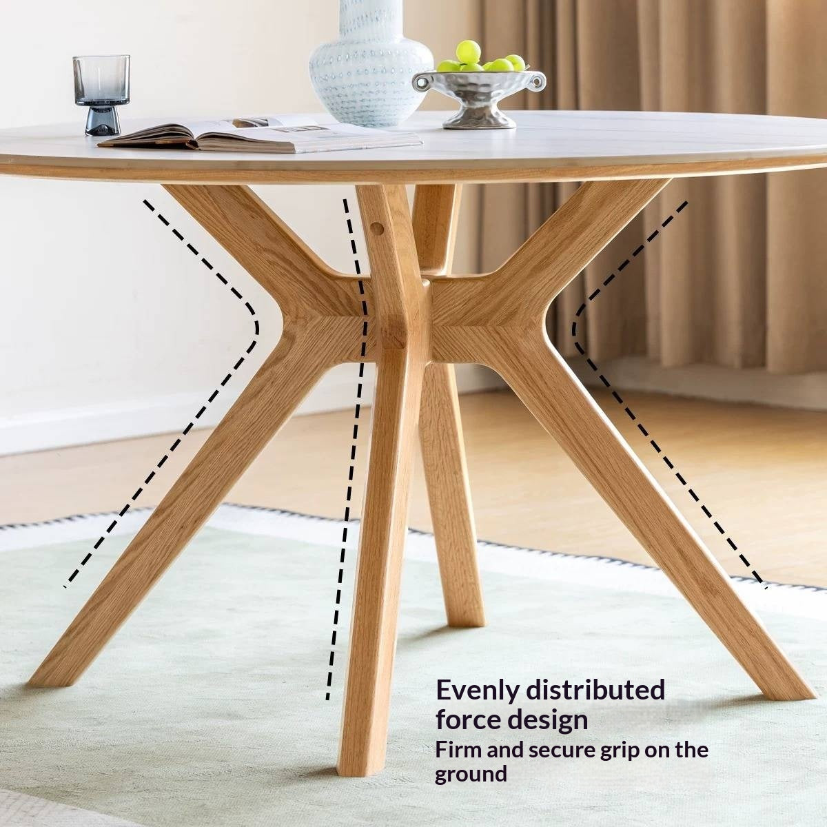 Oak Solid Wood Round Dining Table with Optional Sintered Stone Top and Chairs