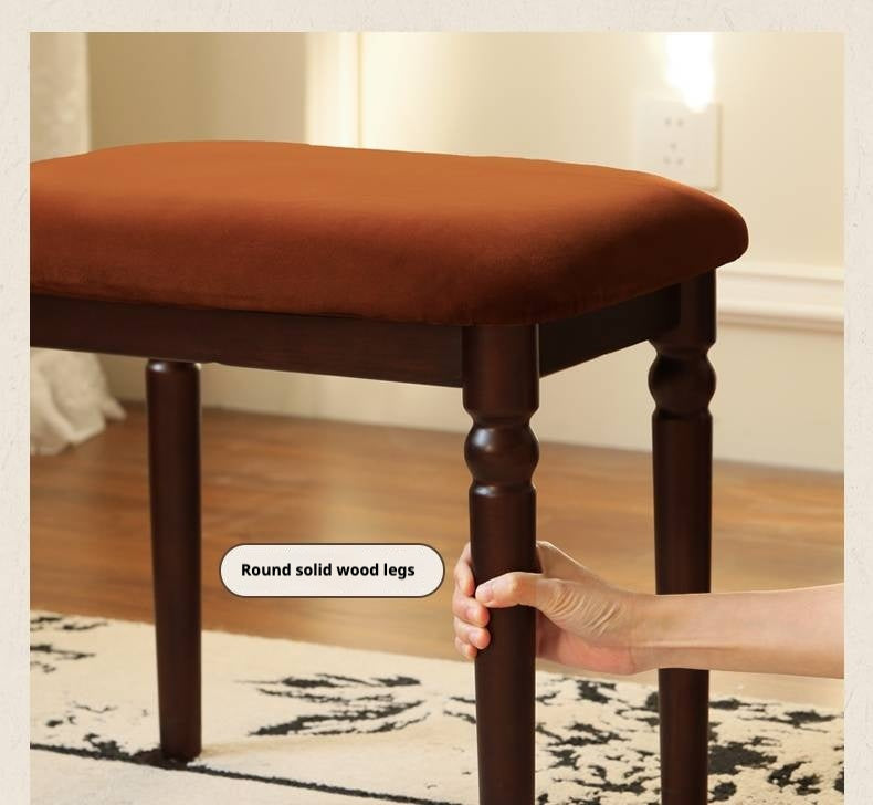 Beech Solid Wood American Retro Soft Makeup Stool.