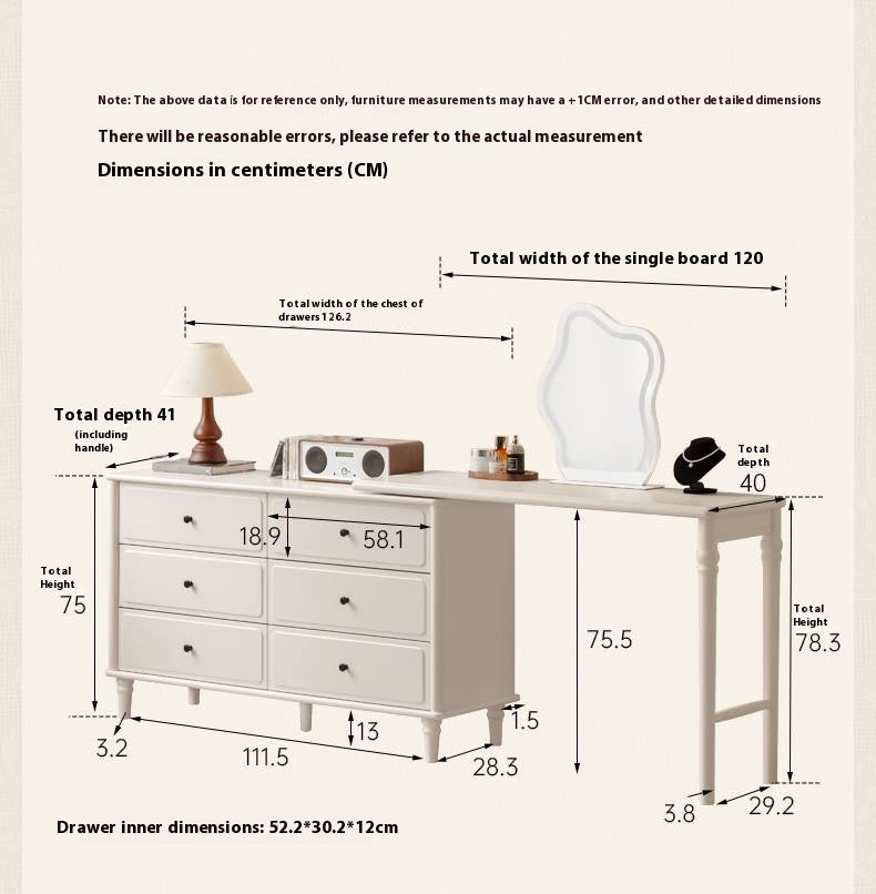 Solid Rubberwood French Retro Dressing Table