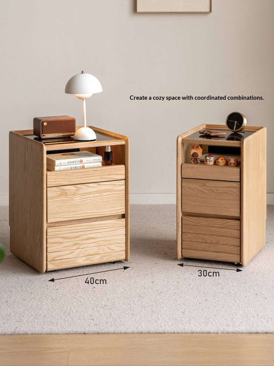 Ash Solid Wood Nightstand With Glass Top