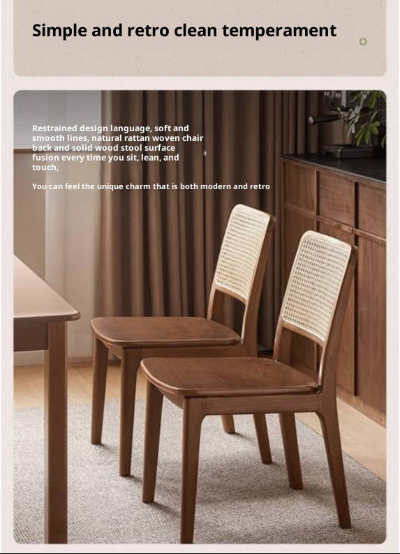 Set 4 pcs Black Walnut, Oak, Beech, Sandalwood Solid Wood Retro Rattan Chair