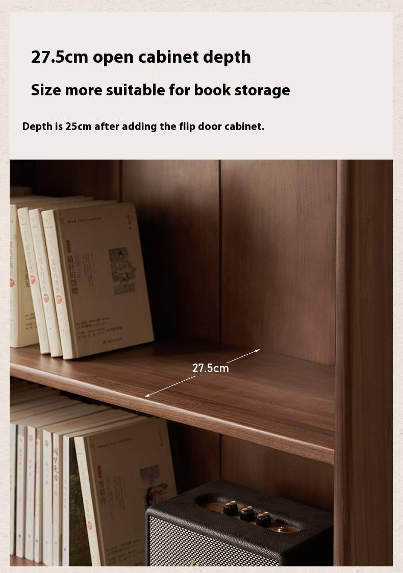 Black Walnut, Oak Solid Wood Nordic Bookcase with Glass Door