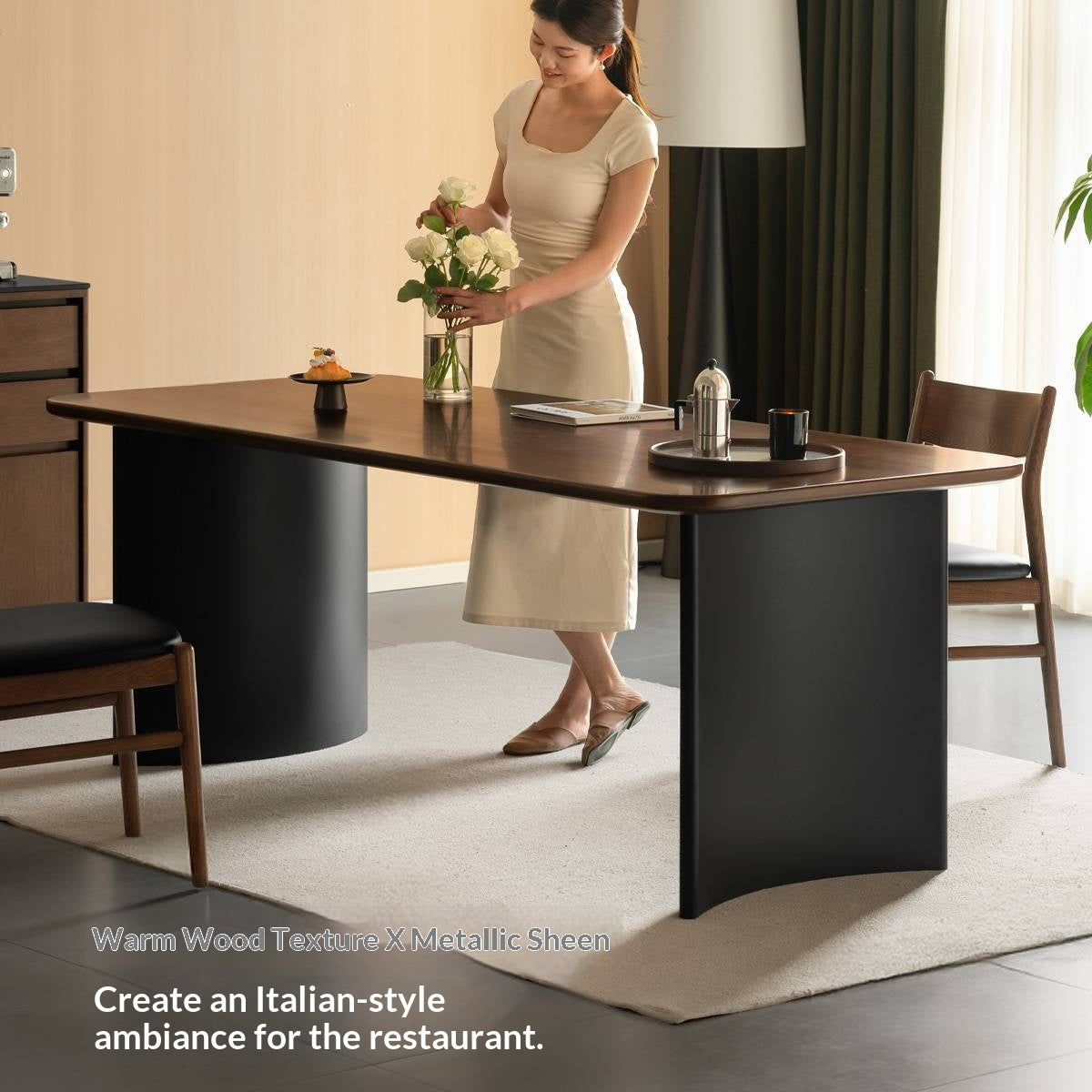 Solid Longan Hardwood Dining Table Italian Light Luxury