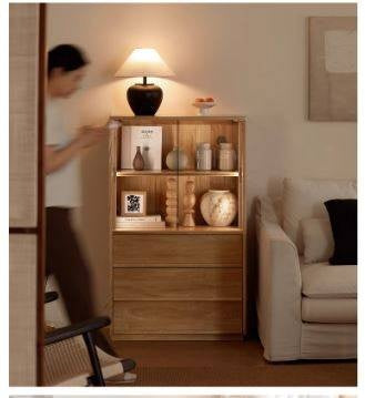 Oak Solid Wood Modern Side Cabinet.