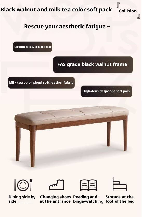 Black Walnut Solid Wood Long Bar Soft Bench