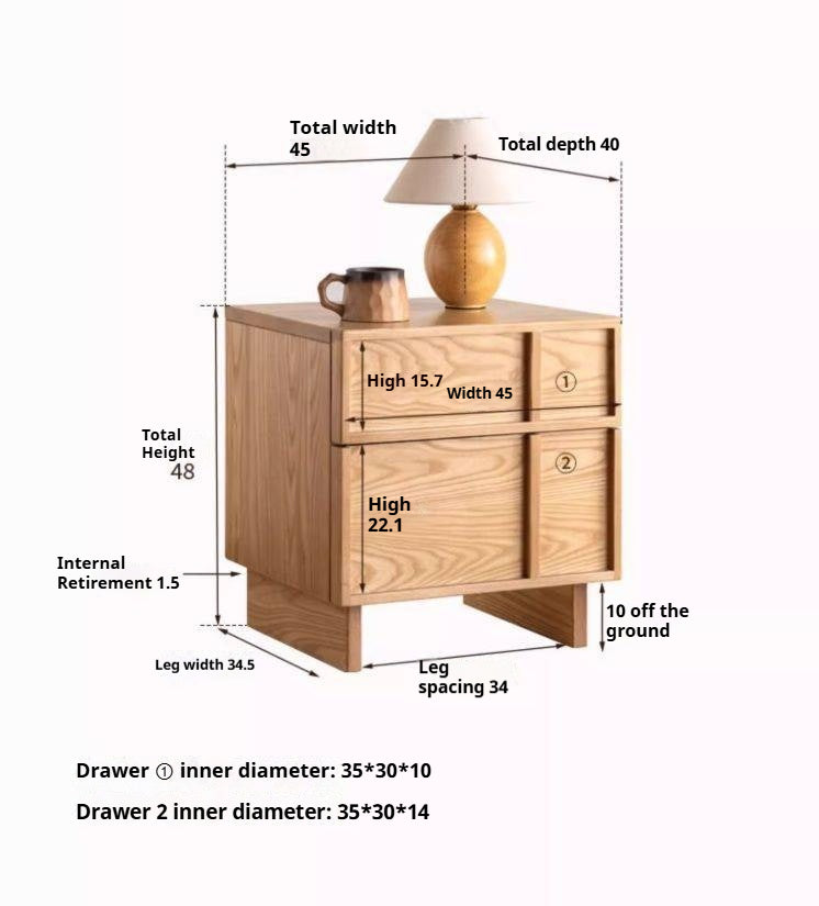 Ash Solid Wood Wabi-Sabi Style Nightstand.