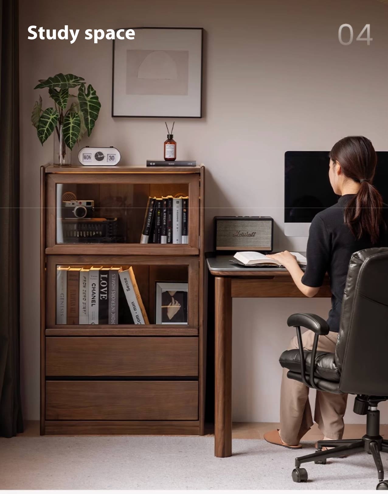Black Walnut, Solid Longan Hardwood, Ash Solid Wood Modern Style Side Cabinet.
