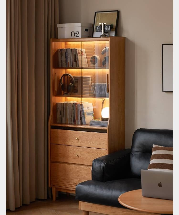 Cherry Solid Wood Glass Bookcase.
