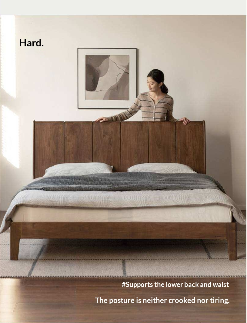 Black Walnut Solid Wood Bed — Italian Light Luxury Style