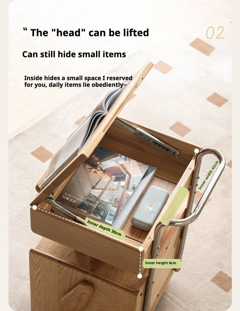 Ash Solid Wood Modern Style Mobile Side Table