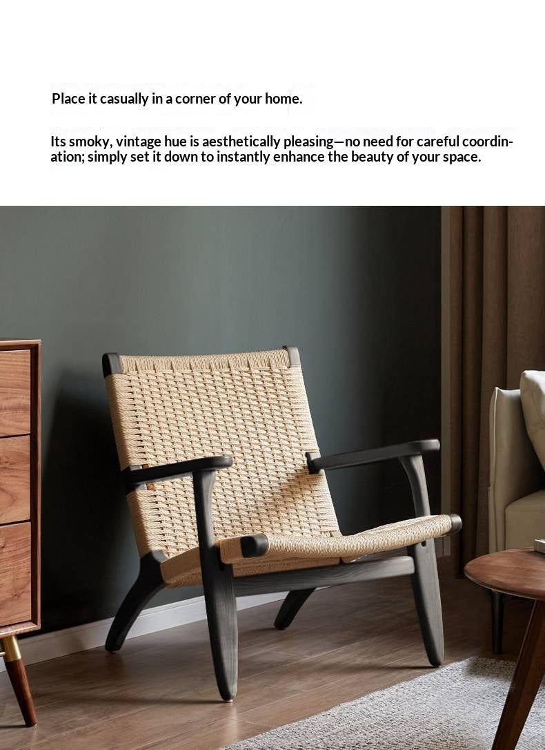 Ash Solid Wood Woven Rope Lounge Chair with Backrest