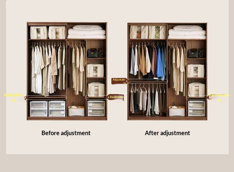 Oak Solid Wood, Solid RubberWood Modern Style Wardrobe