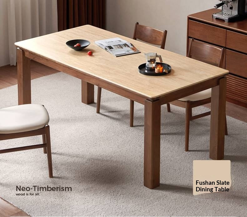 Black Walnut Solid Wood Vintage Travertine Slab Dining Table