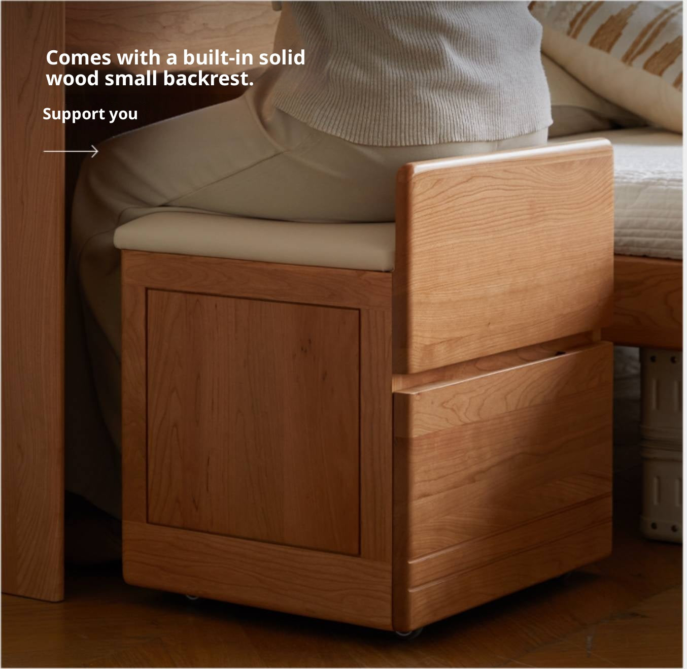 Cherry Solid Wood Multifunctional Retro Dressing Table