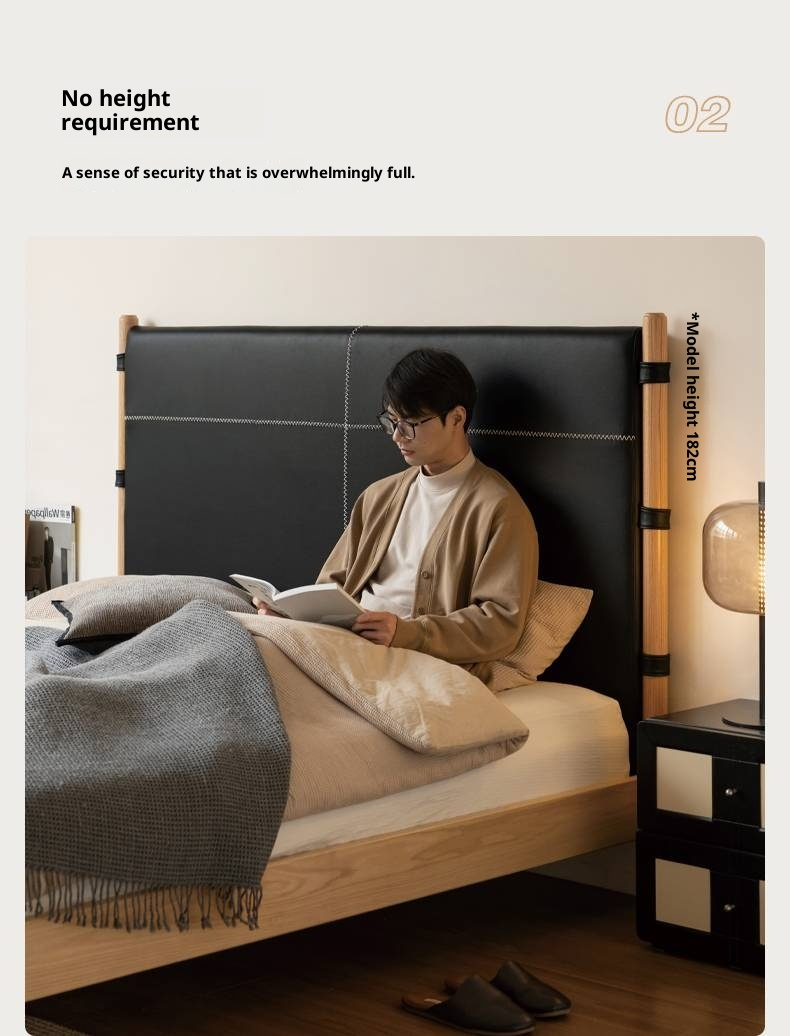 Oak Solid Wood Soft High Backrest Bed Modern Minimalist