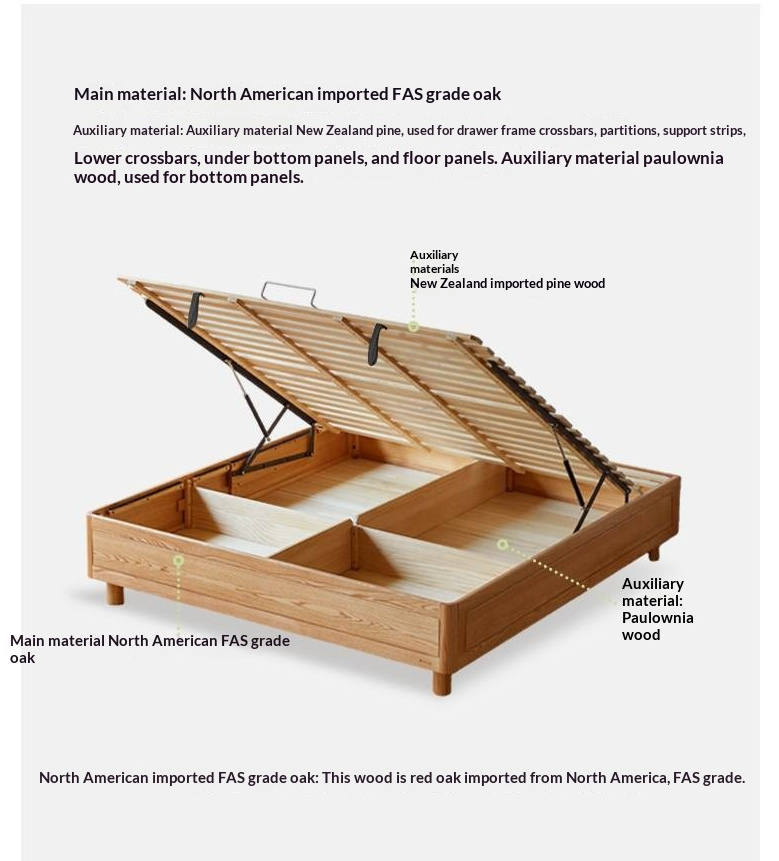Oak Solid Wood Platform Box Bed, Headboard-Free Box Bed