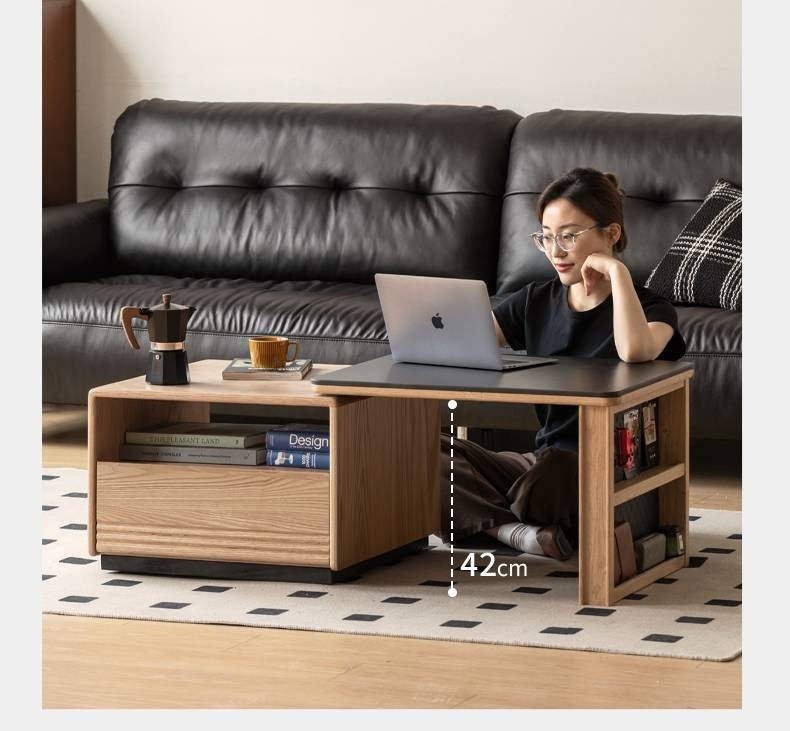 Ash Solid Wood Movable Rock Plate Coffee Table