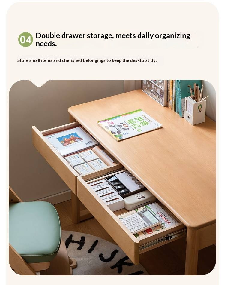 Beech Solid Wood Kids Study Desk Bookshelf Integrated