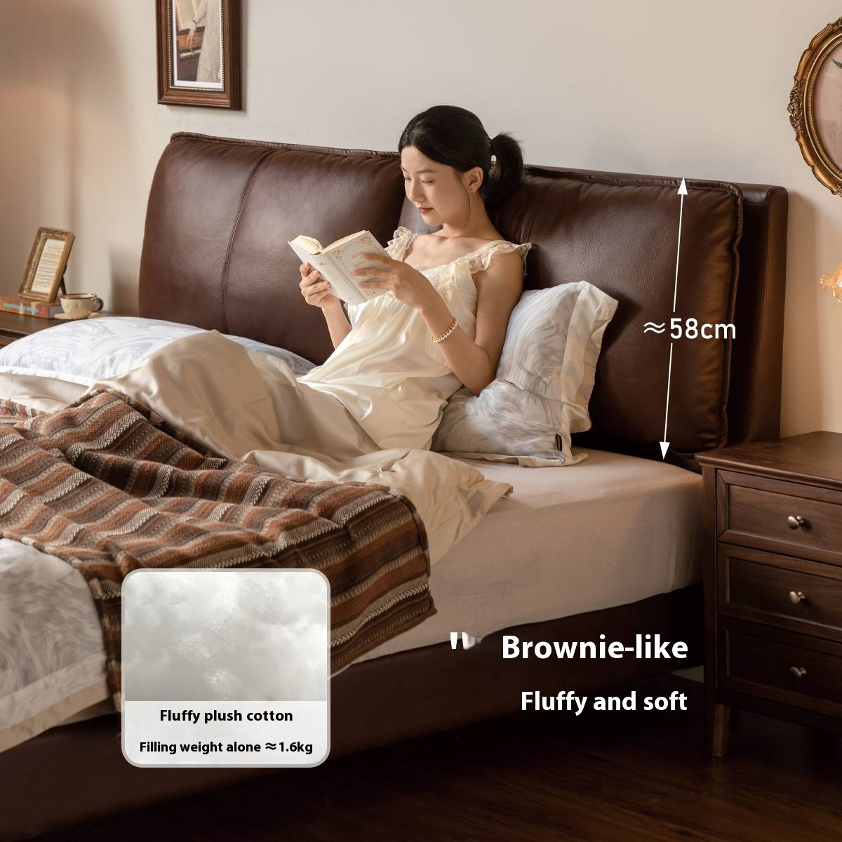 Leather Soft Upholstery, Light Luxury Bed American Retro Style