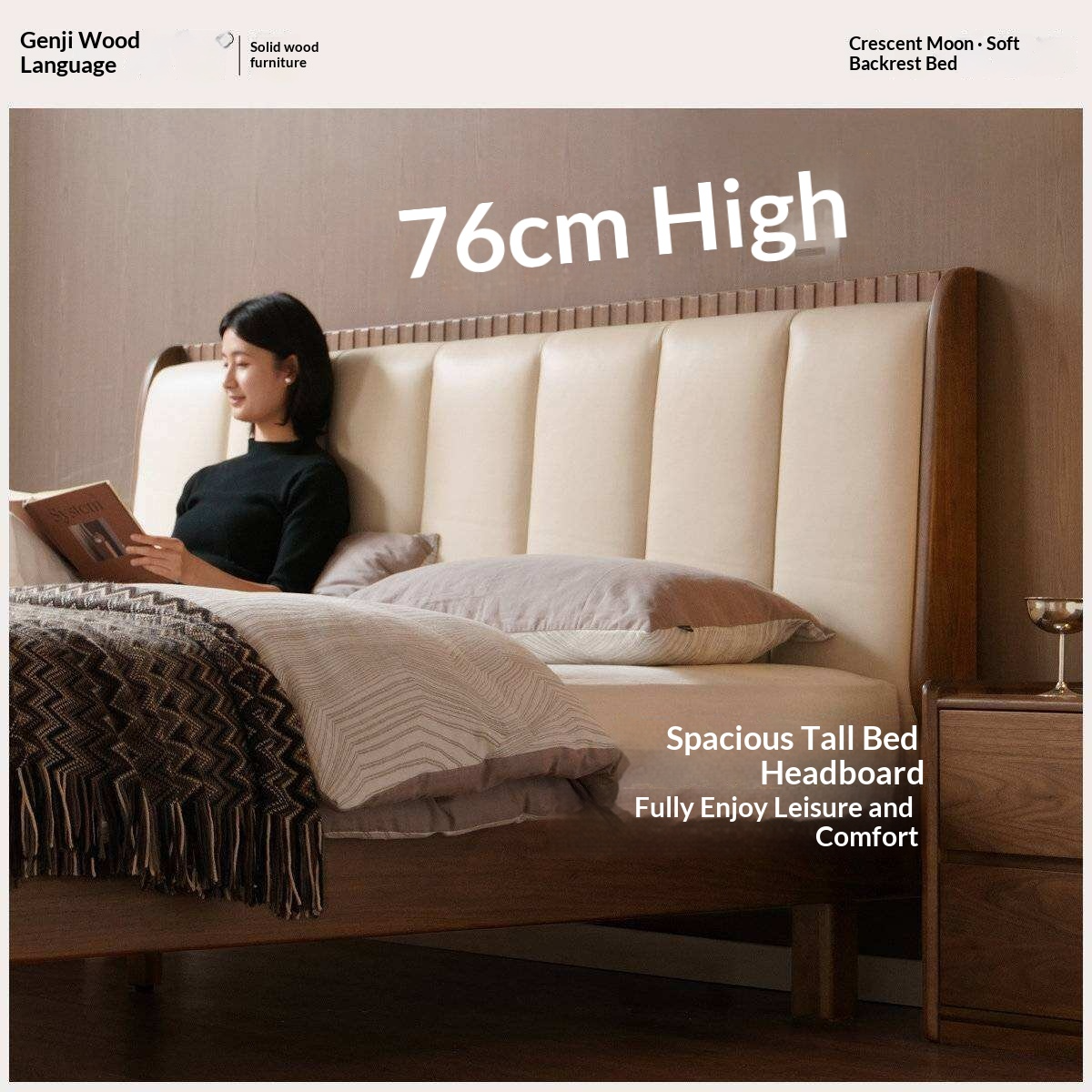 Black Walnut, Golden Sandalwood Solid Wood Genuine Leather Extra Tall Vertical Channel Tufted Platform Bed