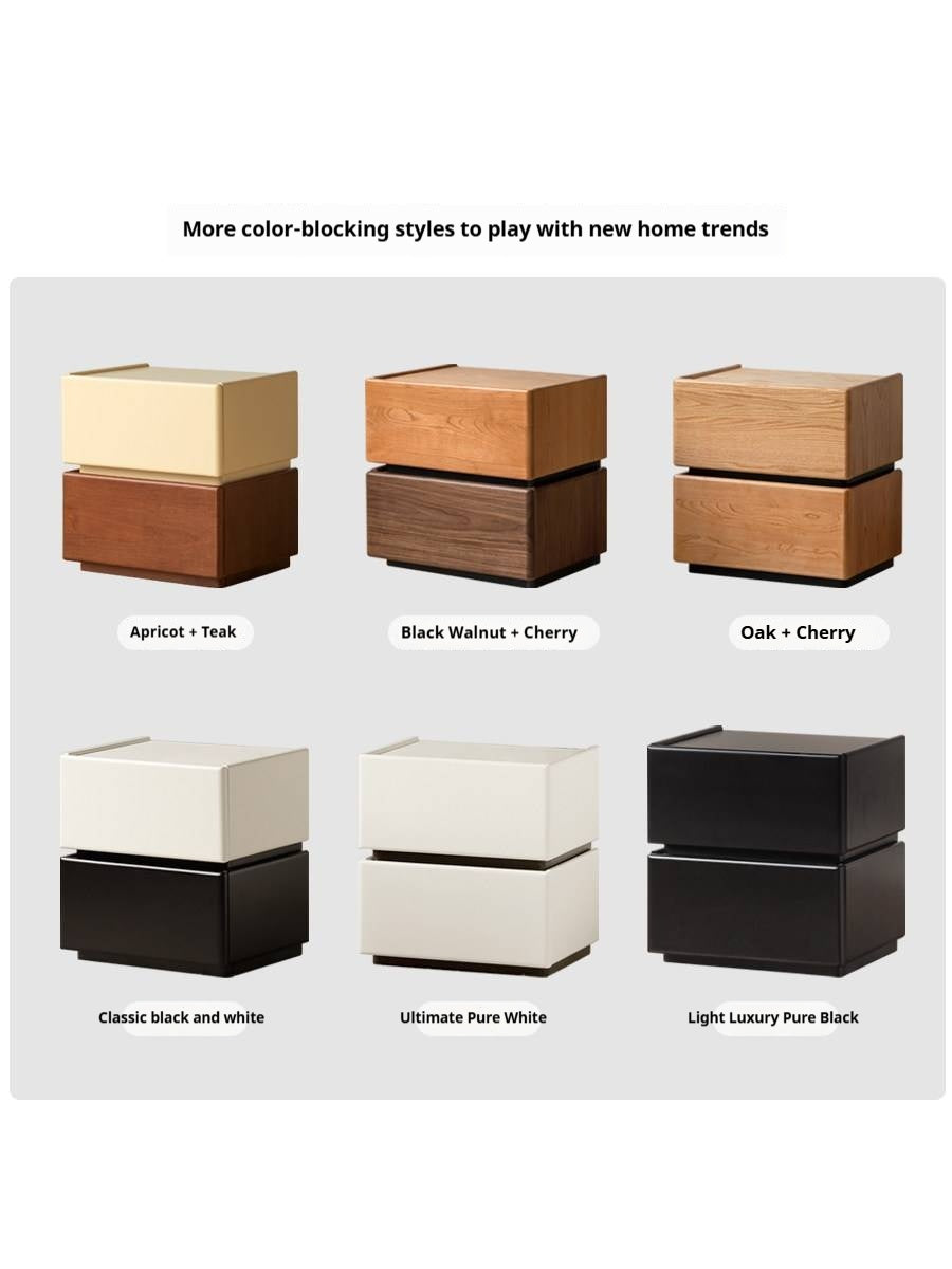 Ash, Oak, Poplar Solid Wood Modern Two-Tone Nightstand with 2 Drawers