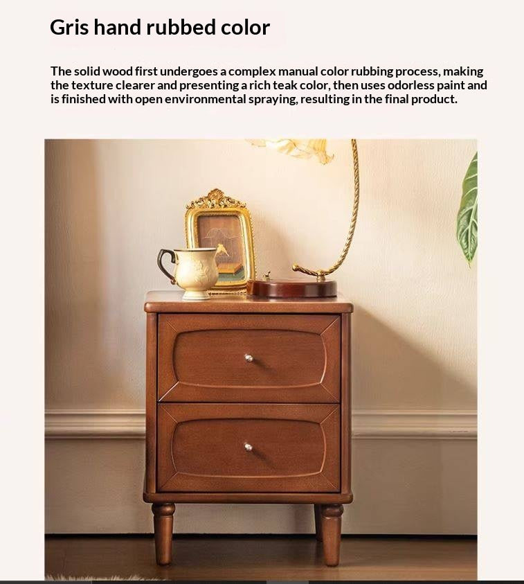 Black Walnut, Poplar Solid Wood French Retro Style Nightstand