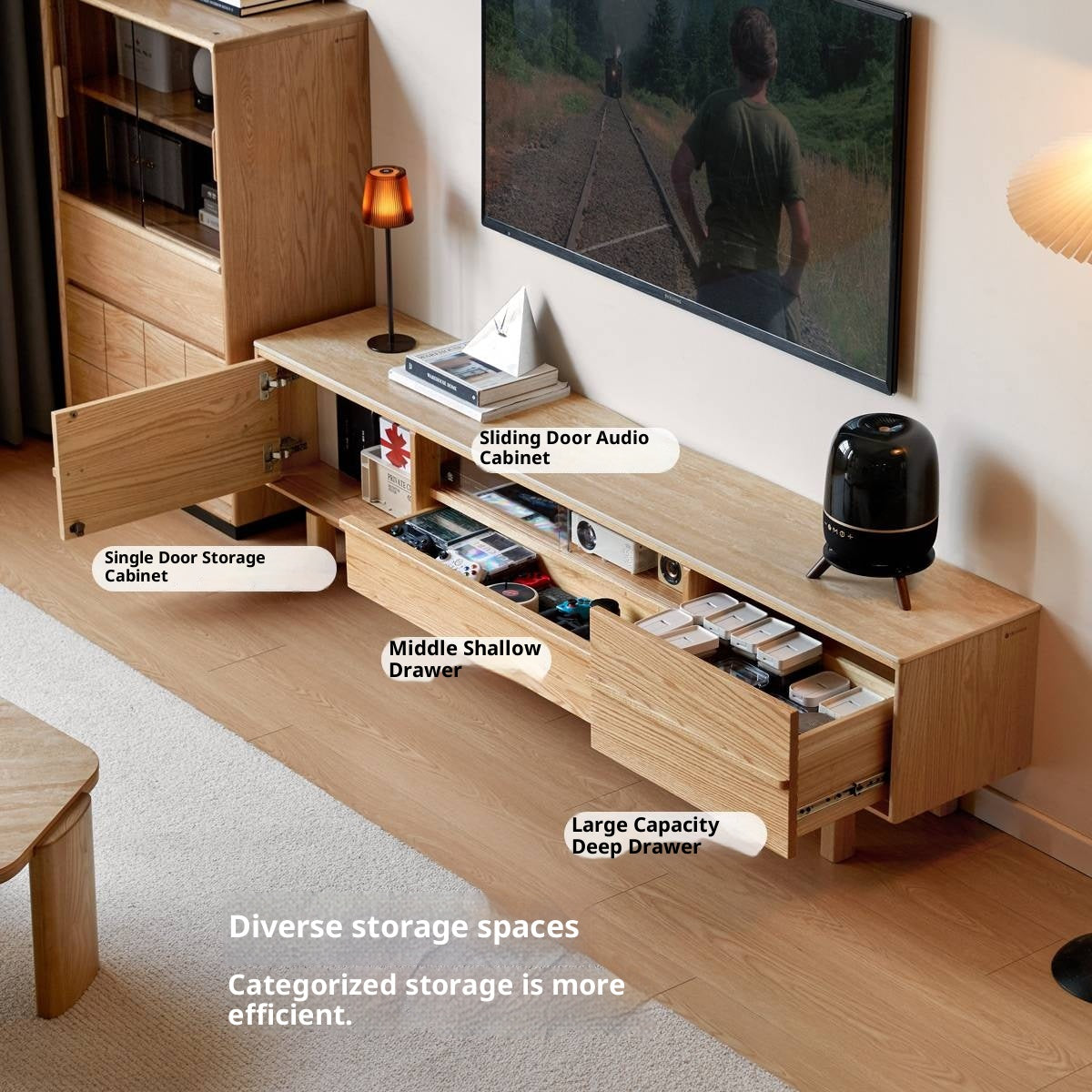 Oak Solid Wood Modern Minimalist TV Cabinet