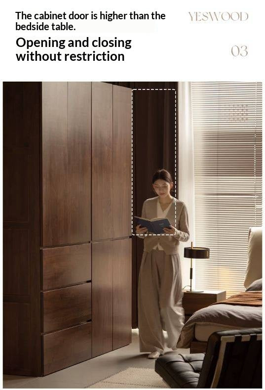 Black Walnut Solid Wood Wardrobe with Italian Style and Storage Cabinet
