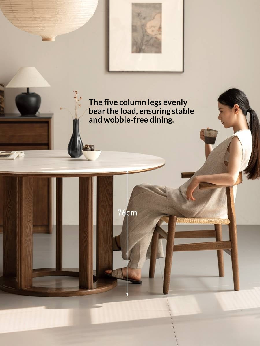 Ash Solid Wood Rock Plate Dining Table with Rotary Wheel