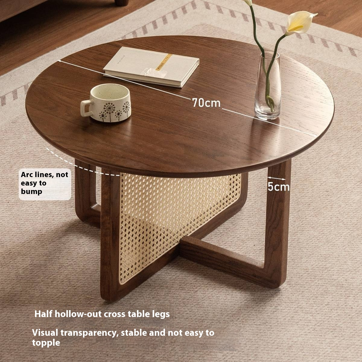 Black Walnut, Oak Solid Wood Rattan Modern Coffee Table