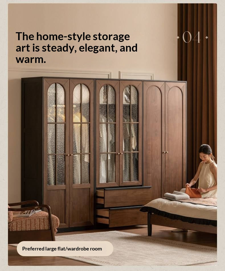 Black Walnut Solid Wood Wardrobe French Retro Style