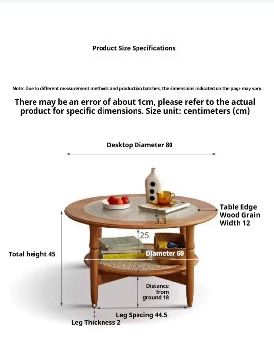 Cherry Wood Solid Wood Glass Round Coffee Table