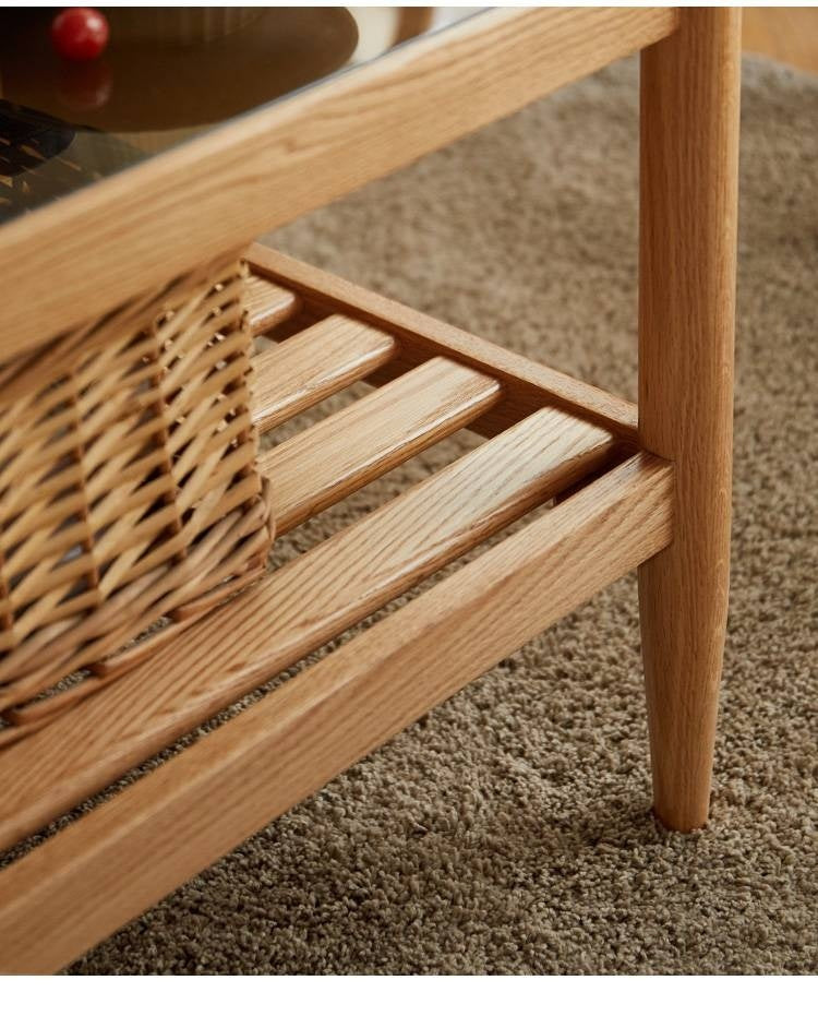 Oak Solid Wood Nordic Glass Coffee Table.
