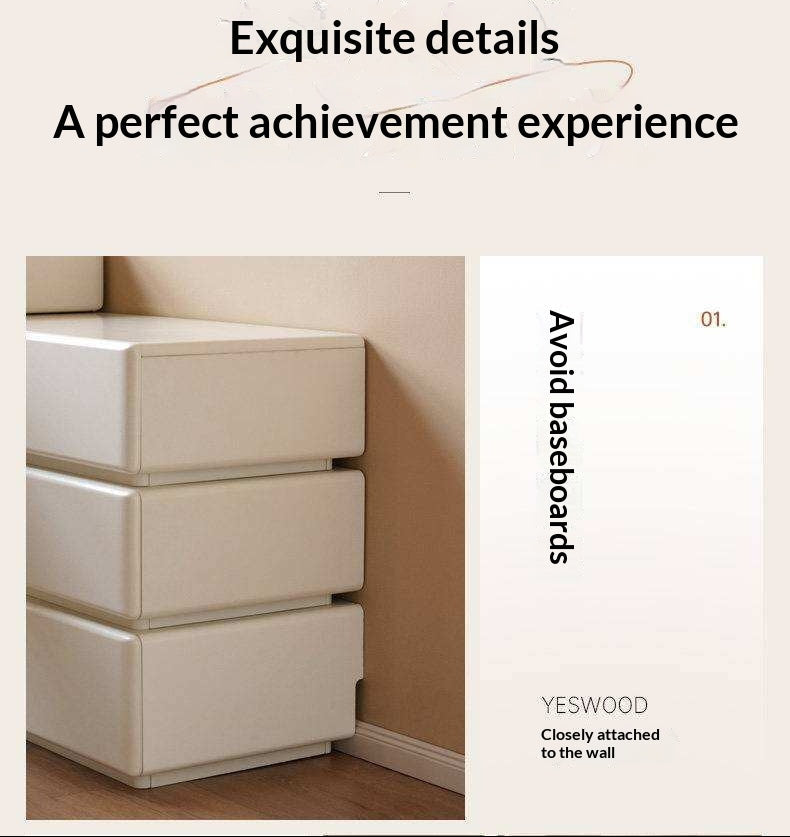 Solid Rubberwood Telescopic Vanity Table with Single-Layer Storage in White Cream