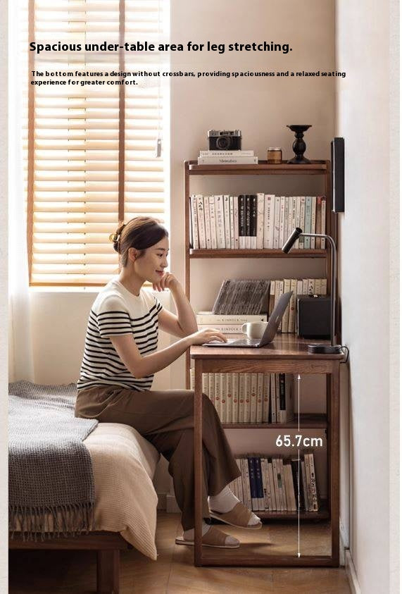 Black Walnut, Ash Solid Wood Desk Bookshelf Integrated