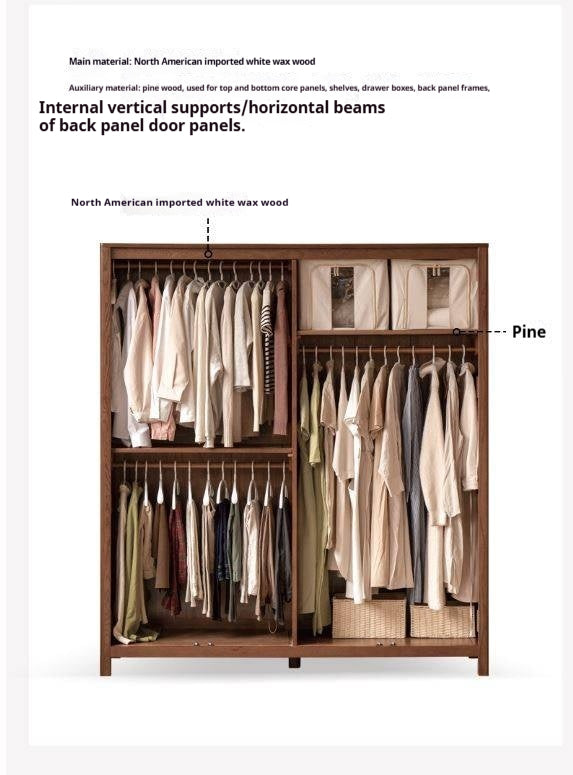 White Ash, Ash, Oak Solid Wood Wardrobe With Sliding Doors